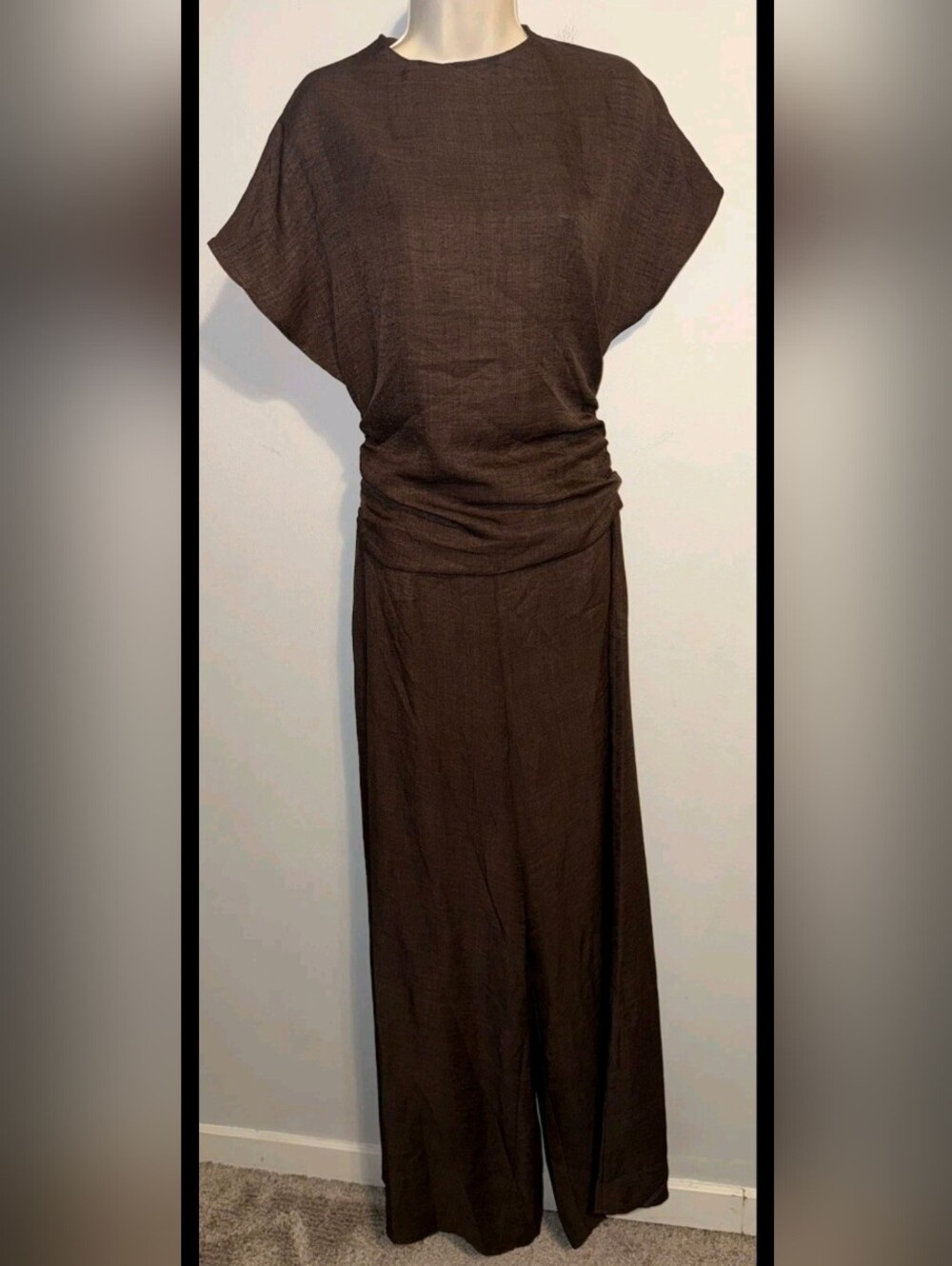 Wide-Leg Back-Tie Jumpsuit in Chocolate Brown - Picture 3 of 11